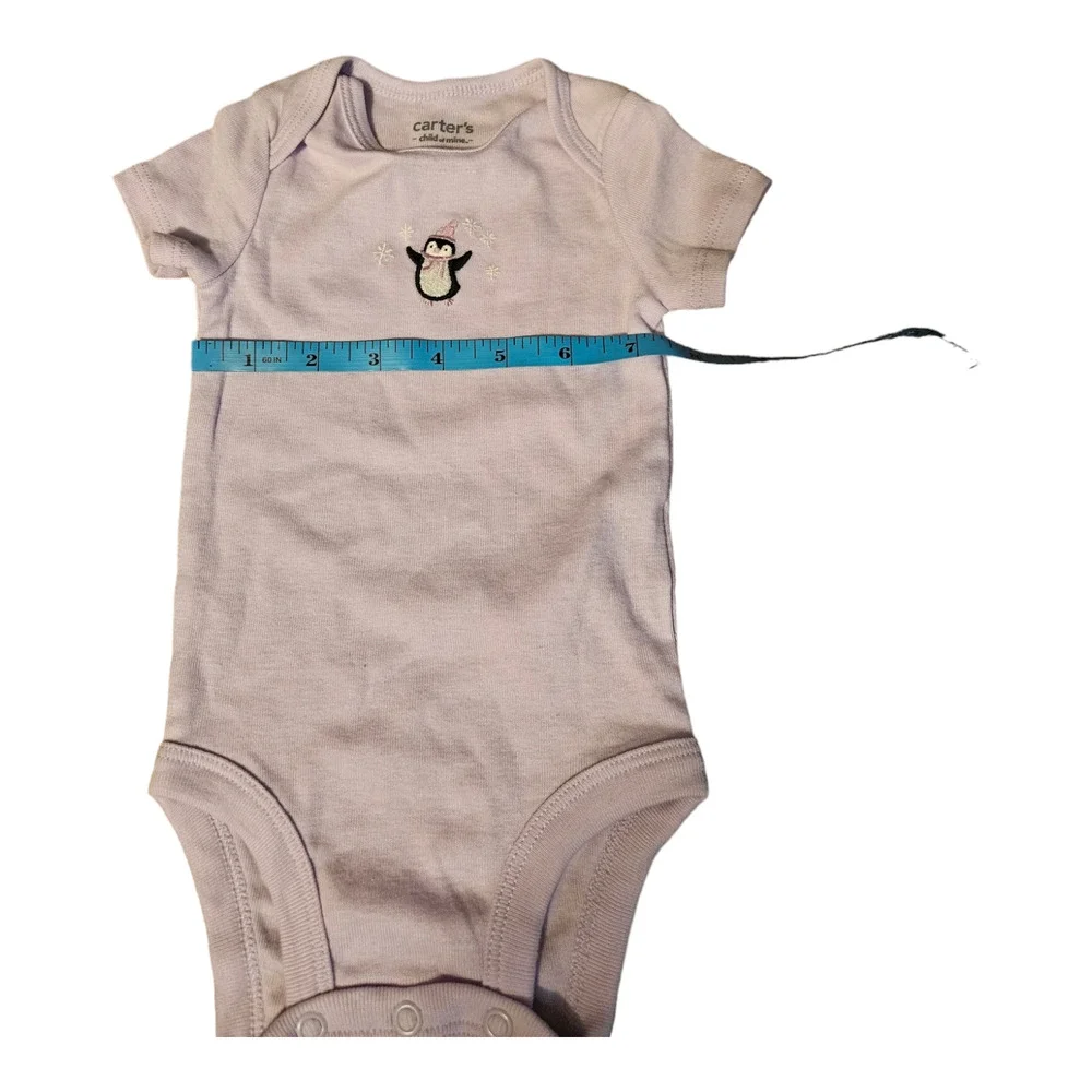 Carter's 0-3m Short Sleeve Purple Penguin Snap Closure Bodysuit